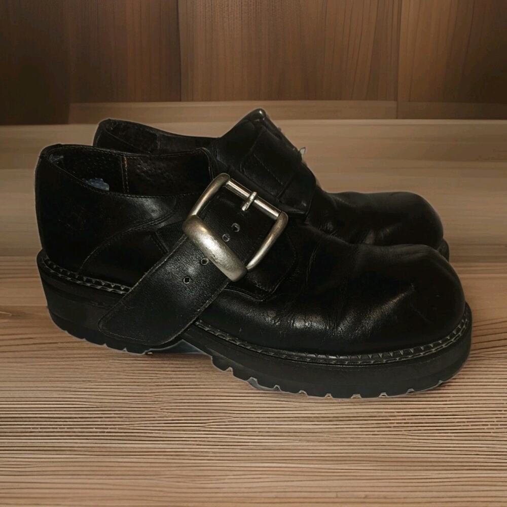 Vintage 90's BED STU Chunky Block Heeled Y2K Buckled Ankle Boots Size 10.5-11